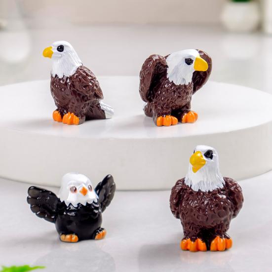 4Pcs Mini Eagle Figurines Miniature Resin Animal Ornaments Mini Bald Eagle Collectibles for DIY Craft Accessories Fairy Garden Decoration
