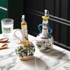 550ml Hand Painted Ceramic Olive Oil Bottle Stainless Steel Spout Soy Sauce Bottle Kitchen Cooking Seasoning Storage Container