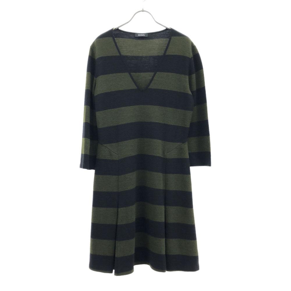 MAX&CO Border 7 Minutes Sleeve Knit One Piece M Black X Khaki Women Used