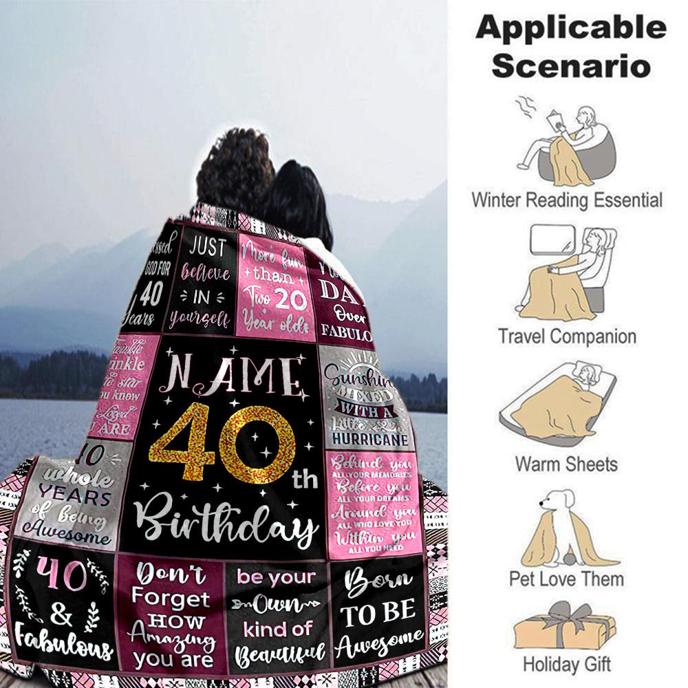 Happy 40th Birthday Customize Text Blanket Cozy Customizable Blanket Soft Warm Cozy for Livingroom Sofa Seaside Picnics Four Seasons Universal