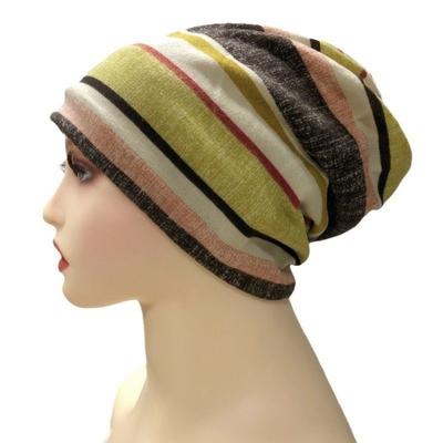 Contrasting Colors Pullover Hat Stripe Print Multifunctional Casual Hedging Cap Scarf Pullover Hat Turban Hats Autumn and Winter