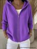 Autumn 2026 Hooded Zipper Knit Cardigan - European & American Style, Women's Loose Solid Color Long Sleeve Sweater