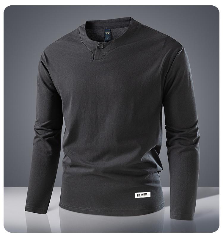 [Heavy Milan Cotton] Four In One Button Chinese Style Men's T-shirt Long Sleeve Spring and Autumn