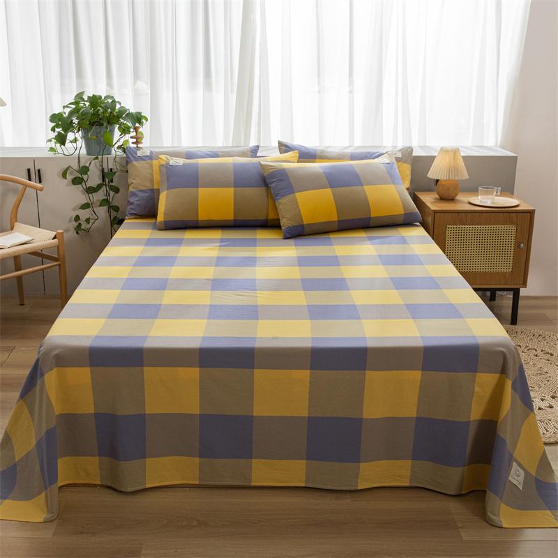 3Pcs 100% Cotton Simple Plaid Pattern Bed Sheet Set Skin-friendly Comfortable Geometric Printed Flat Sheet with Pillowcases
