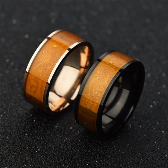 NFC Stainless Steel Phone Chip Dripping Oil Dual Dragon Pattern Smart Ring Gift