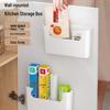 Wall-Mounted Storage Box for Kitchen and Bathroom, No-Drill Cling Film and Shampoo Holder.