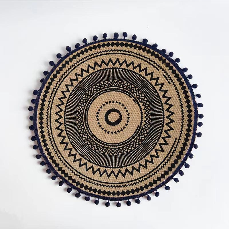 Boho Mandala Round Placemats Heat-Resistant Linen-Cotton Table Mats Washable Non-Slip Dining Decor