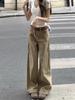 Petite Korean Style High-Waisted Khaki Wide-Leg Jeans for Women - Slimming, Loose, Casual, Straight Long Pants for Summer