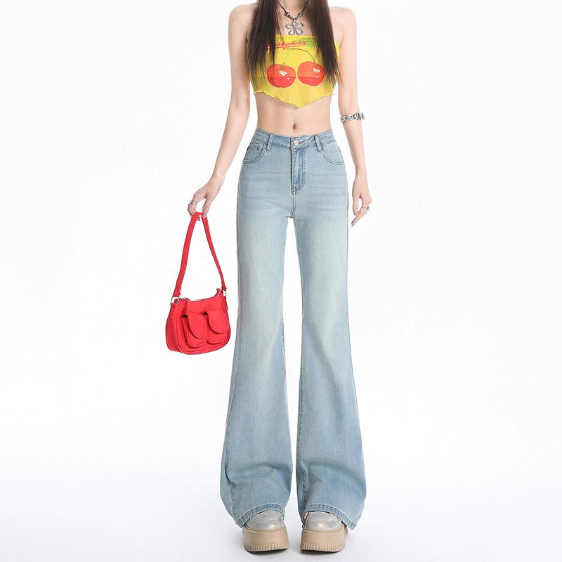 M1 Spicy American Mid-Low Waist Wide Leg Bell Bottom Jeans for Women