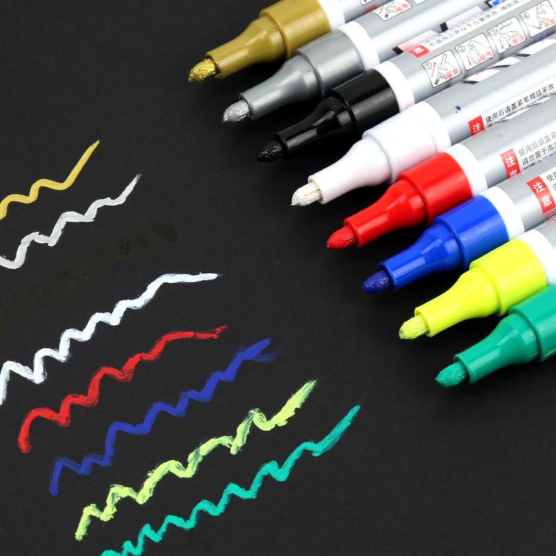 M&G 1/12 Pcs 2mm Black Blue Red White Silver Waterproof Paint Pen Oil-based Paint Car Scratch Repair Pen Auto Touch Up Paint Pen