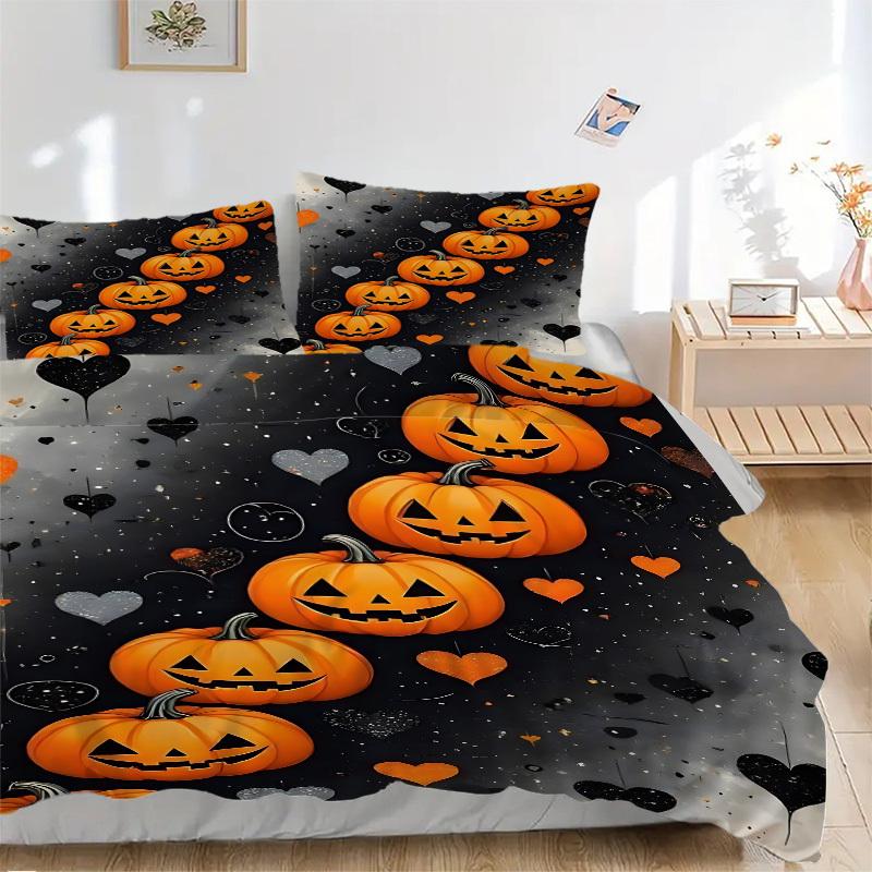 3pcs Halloween Pumpkins Duvet Cover Set, Cover For Bedroom Guest Room (1 Duvet Cover + 2 Pillowcase, Without Quilt),  yy250922156