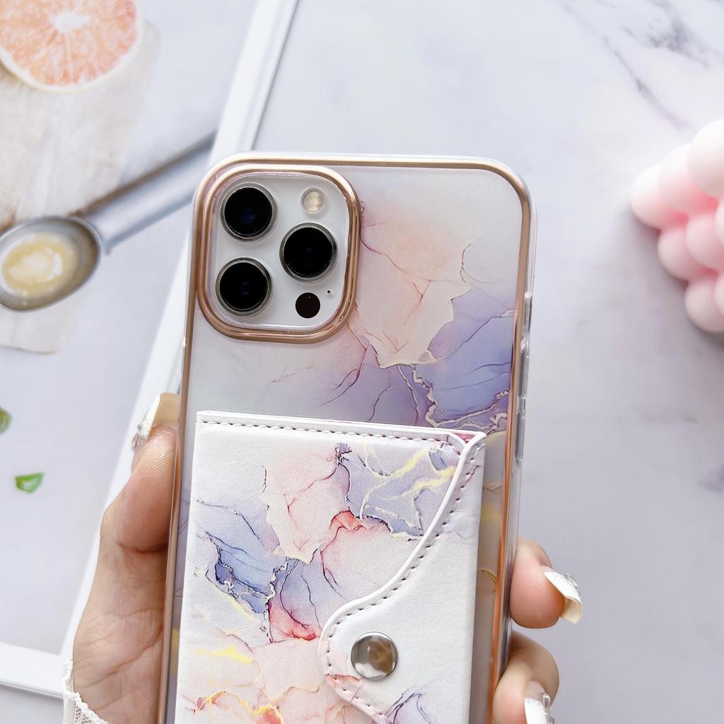 Luxus Vergoldung Marmor Malerei Brieftasche Kartenhalter Stoßstange Handyhülle Kickstand für iPhone 15 Pro Max Samsung Xiaomi Honor Oppo Moto IMD Rückseite