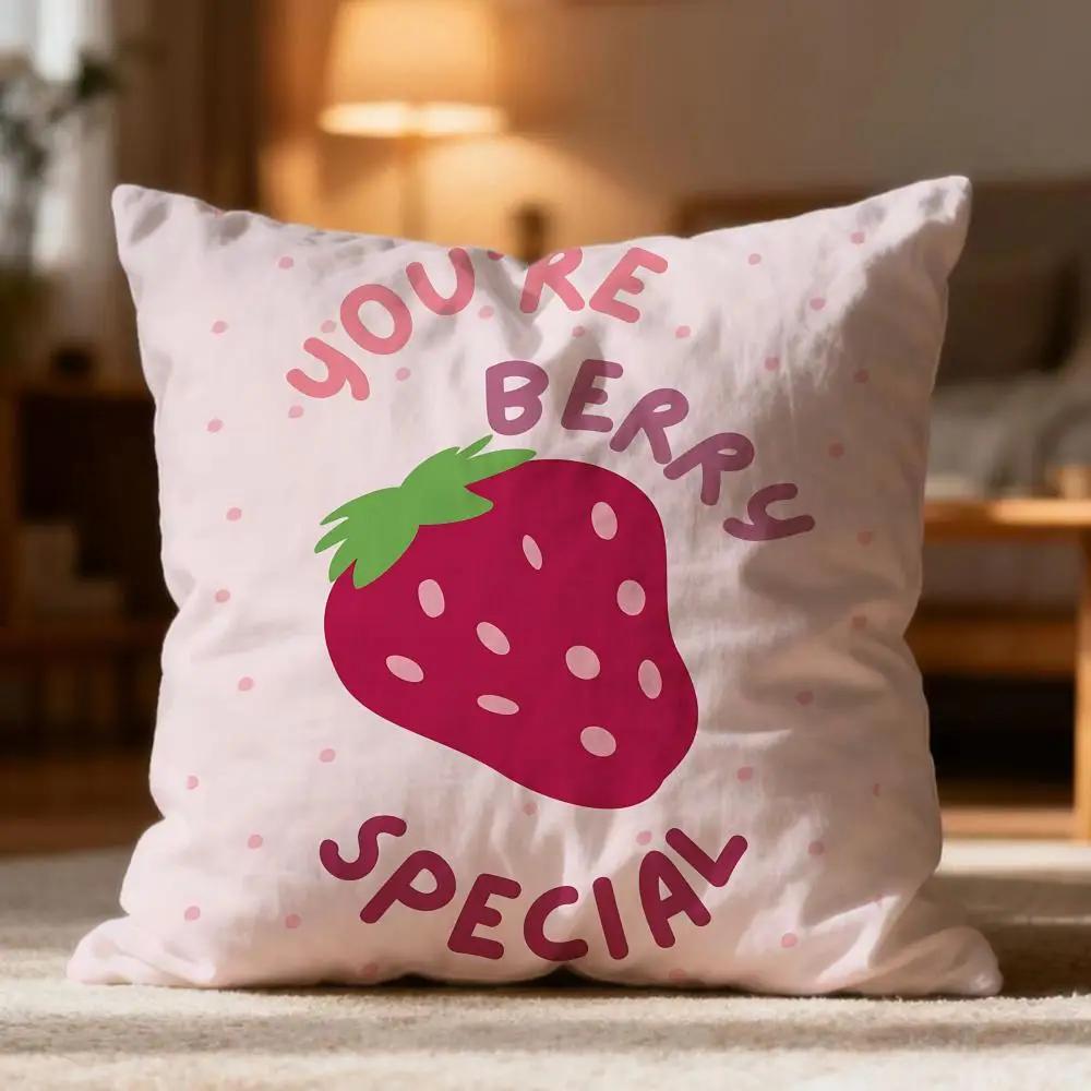 Retro Strawberry Texting Cushion Cover Soft Pillow Cases Home Bedroom Living Room Sofa