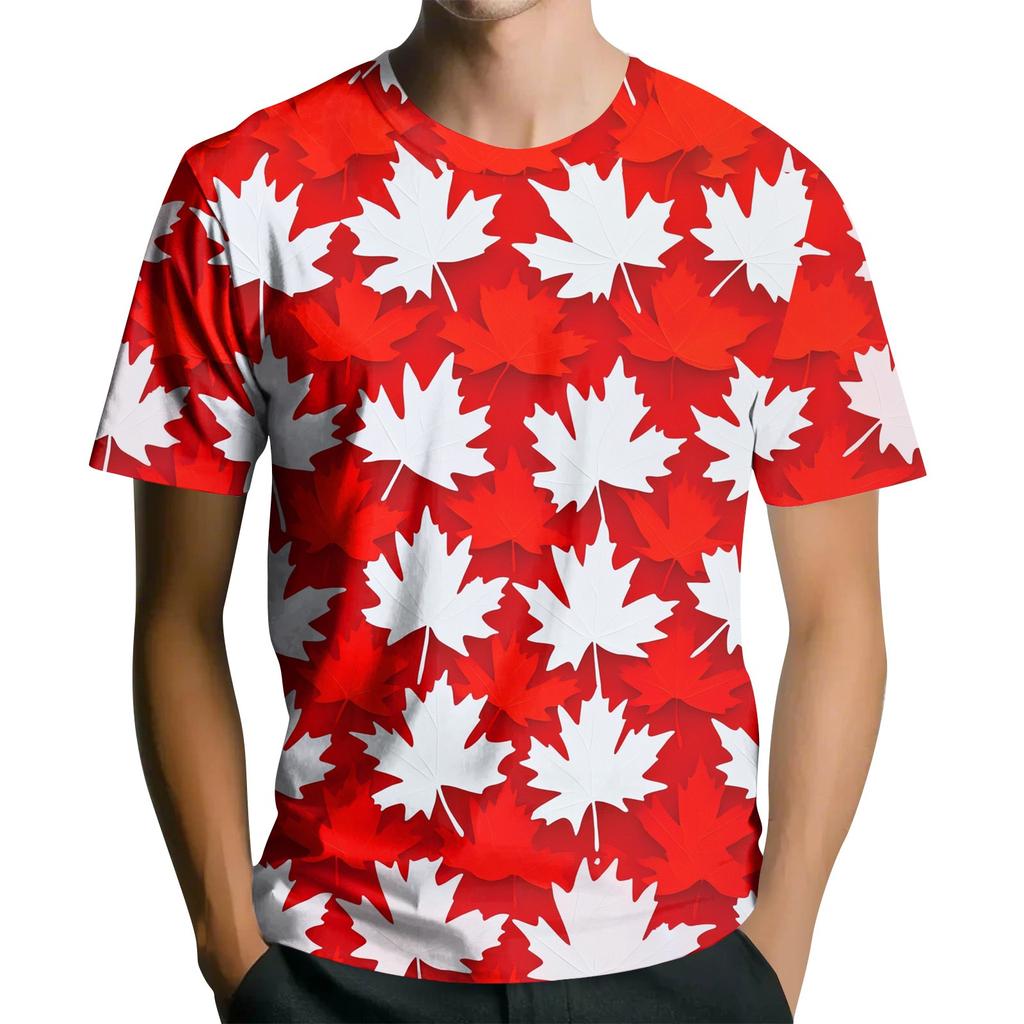T-shirt Top Décontracté à Col Rond et Manches Courtes Imprimé Plage Hawaïen pour Homme
