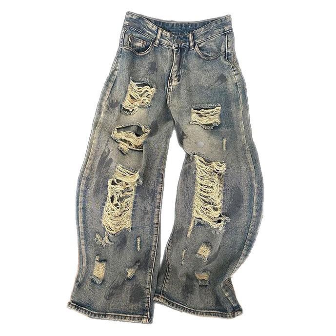 Blue Beggar Hole Broken Jeans Female Summer Thin Washed Small Pear-shaped Figure Skinny Dragging The Ground High-waisted Trousers Long Denim Pants