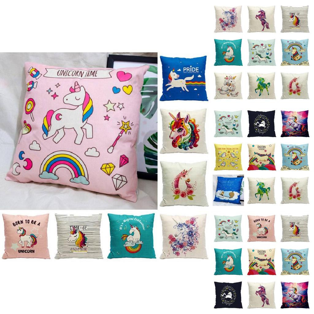 Cute Modern Unicorn Throw Pillow Cover Soft Polyester Cartoon Cushion Case 45x45cm