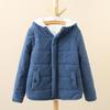 Winter Down Coat Hooded Zipper Solid Color Plush Hat Warm Thick Padded Cardigan