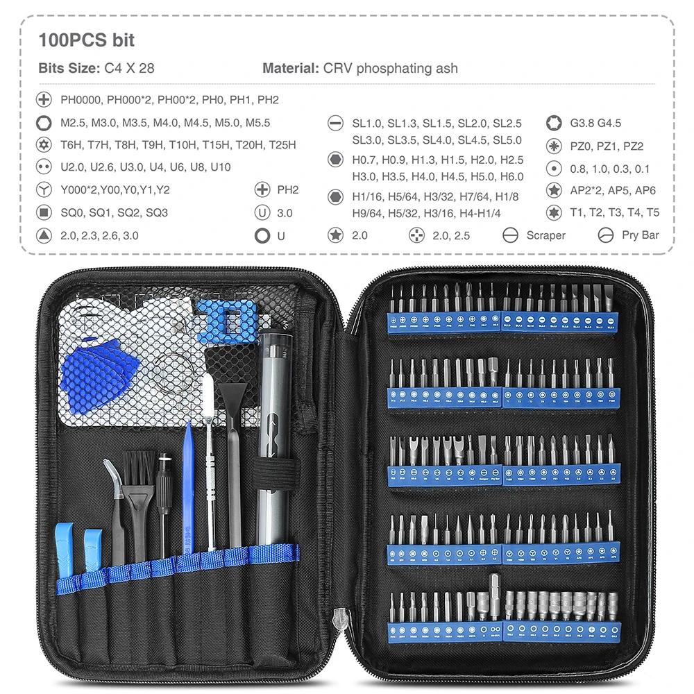 120 In 1 Small Portable Cordless Power Screwdriver, with 100 Precision Bits & LED Light & 20-bit, Handy Repair Tool for Phone, Watch, Camera, Laptop