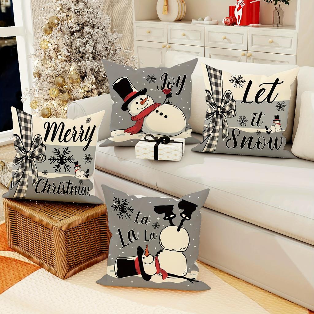 Christmas Decoration Pillowcase Merry Christmas Snowman Pattern Is Suitable for Home Living Room Room Sofa Cushion Cover
