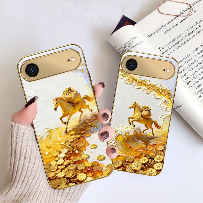 golden galloping horse For IPhone 17Pro Max 16 17 Pro 15 Pro 14 13 Plus 12 Mini 11Pro Max XR 16E 17 Air Golden glass phone case