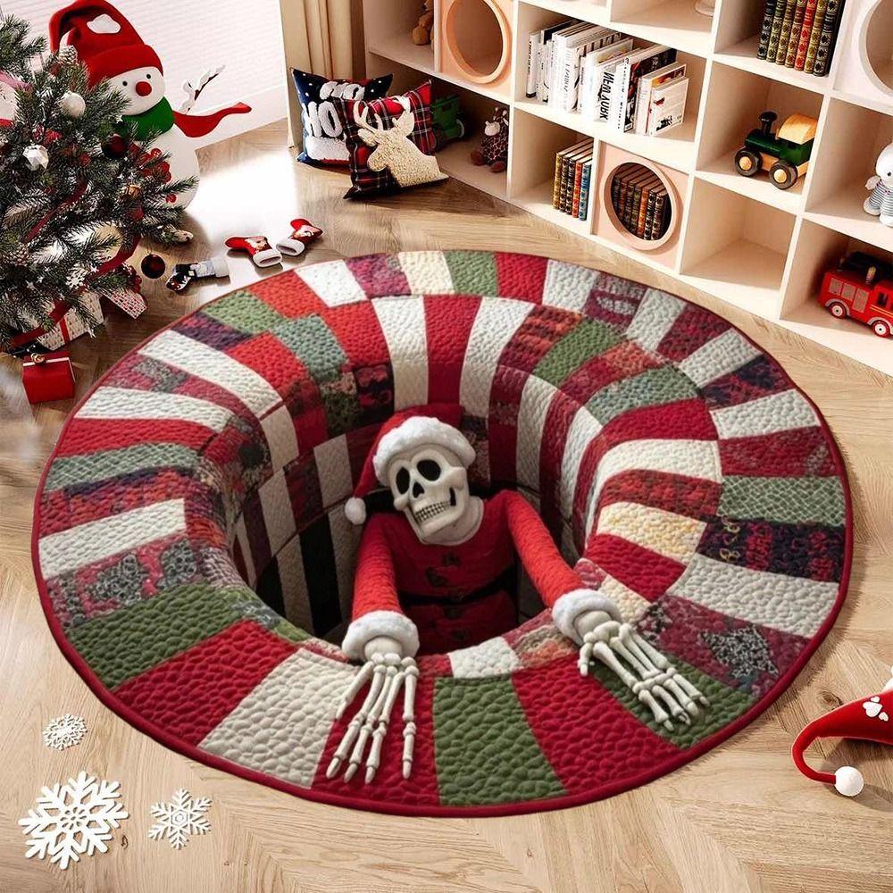 60*60cm Christmas Round Carpet 3D Special-shaped Bedroom Door Mat Santa Claus Floor Mat  Home Decor