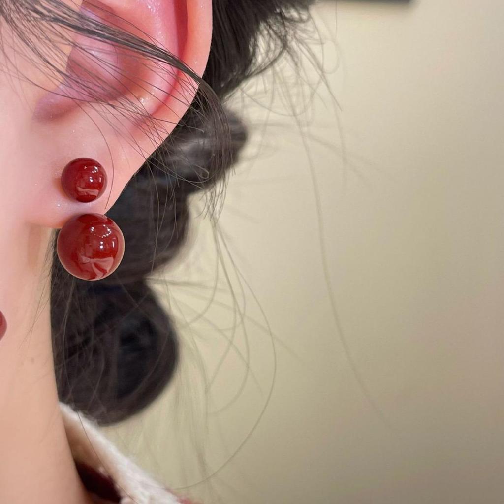 Burgundy Pearl Two-Way Earrings: Elegant, Luxury, Versatile Design for Women
