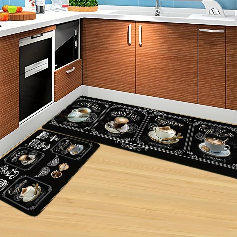 2Pcs Coffee Cup Print Kitchen Rug Anti-Fatigue Kitchen Rug Waterproof Non-Slip Rugs Set Runner Rug Bedside Rug Absorbent Carpet For Kitchen