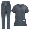 Damen V-Ausschnitt Kurzarm Kasack-Uniform Set mit Oberteil und Hose