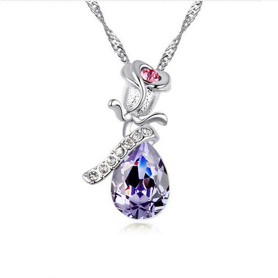 European and American Fashion Rose Crystal Necklace Pendant
