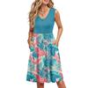 Damskie letnie sukienki bez rękawów, swobodne, luźne, rozkloszowane, zapinane na guziki, midi, letnie sukienki z kieszeniami