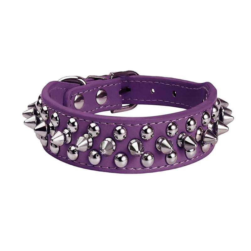 Collar para Perro Anti-mordida con Remaches Adecuado para Perros Medianos y Grandes Correa de Cuero PU Engrosada Juego de Anillo para el Cuello