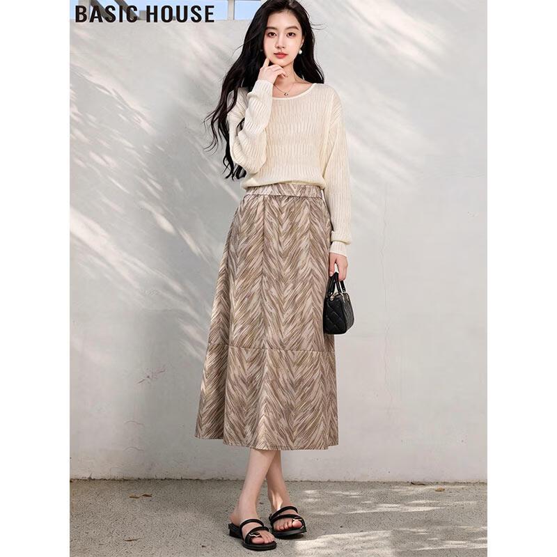 Basic House French Lyocell Linen A-Line Midi Skirt L