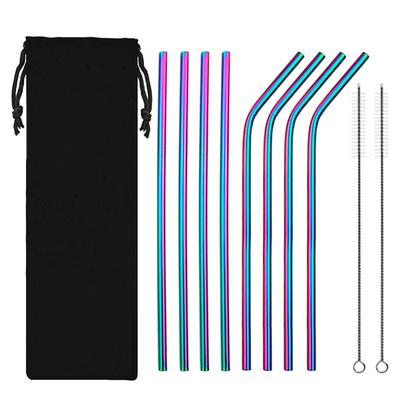 10pcs/set 304 Stainless  Steel  Straws Reusable Metal Straws Straight Bent Straws Home Bar Party
