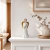 yangyizhi Angel Figurine, Resin Gold Wing Statue, White Skirt Faceless Holding Pigeon, Hand-Painted Home Decor