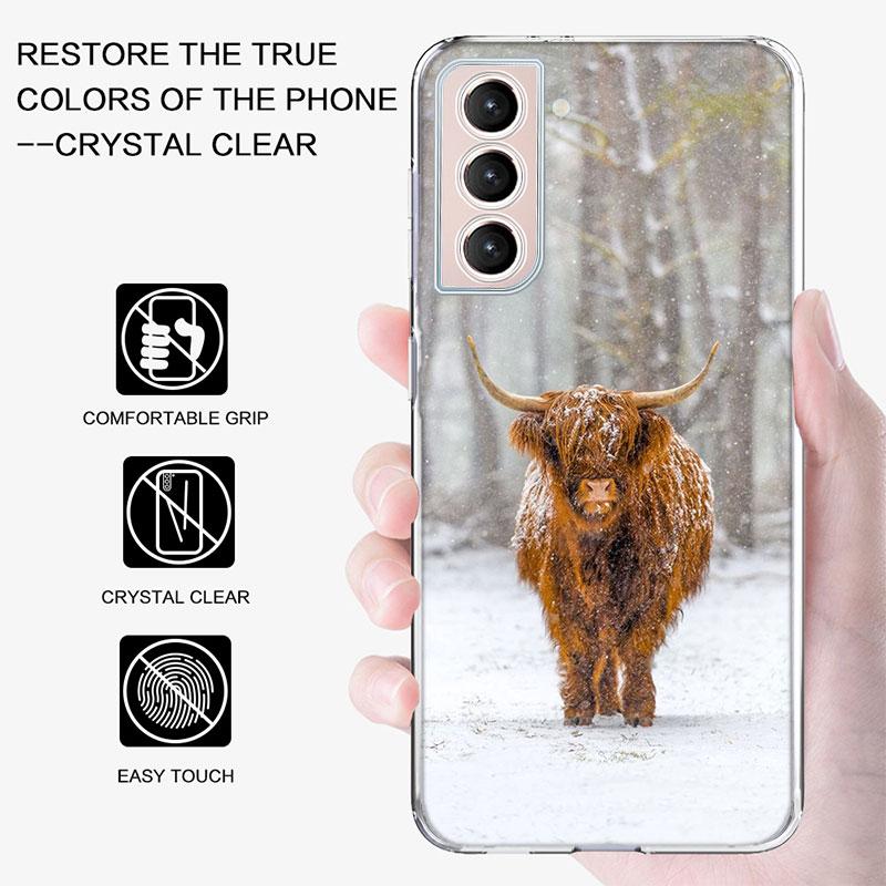 Cute Highland Cow Phone Case For Samsung Galaxy S25 Edge S24 S23 FE S21 S20 S10 Plus S22 S26 Ultra Cover Clear Cases TPU Capa Sh