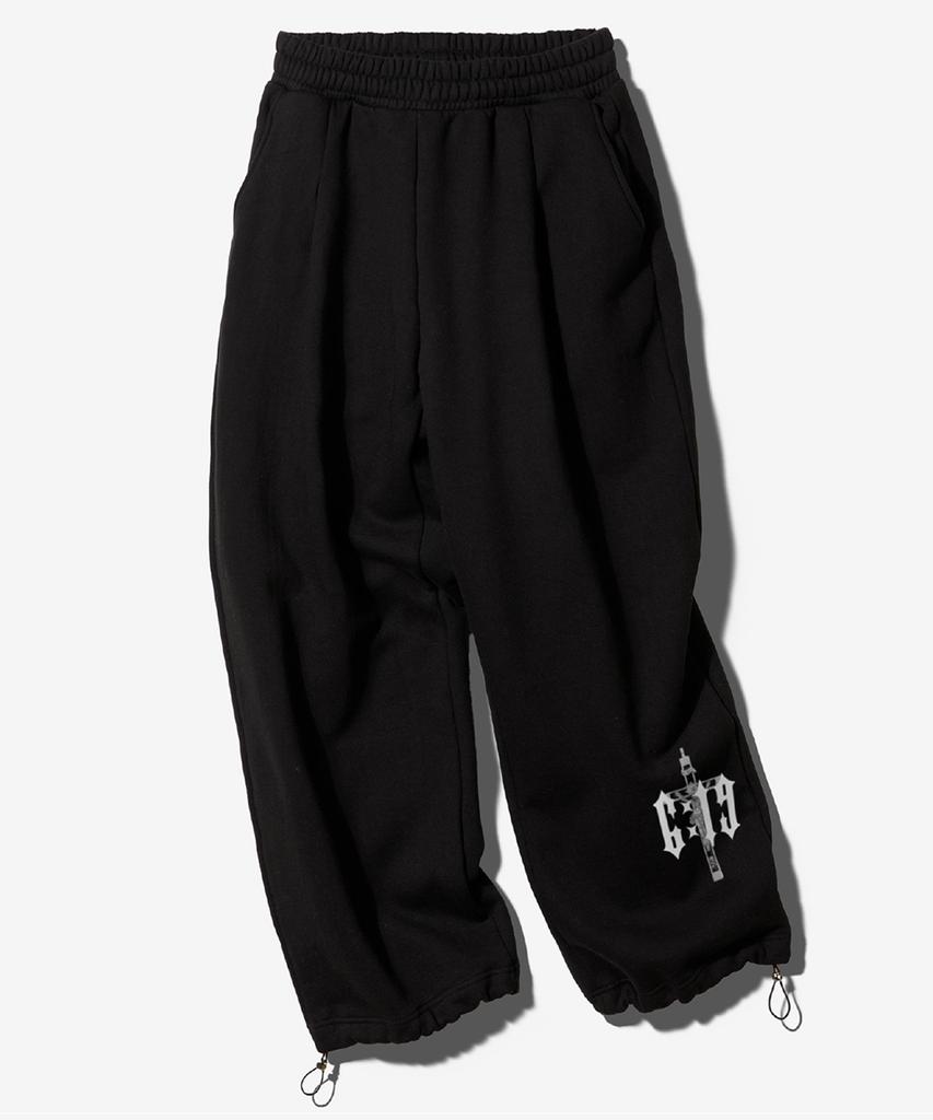 [Non Brushed/ Brushed] (Setup) 6:19 Cross String Hoodie+Pants - Black
