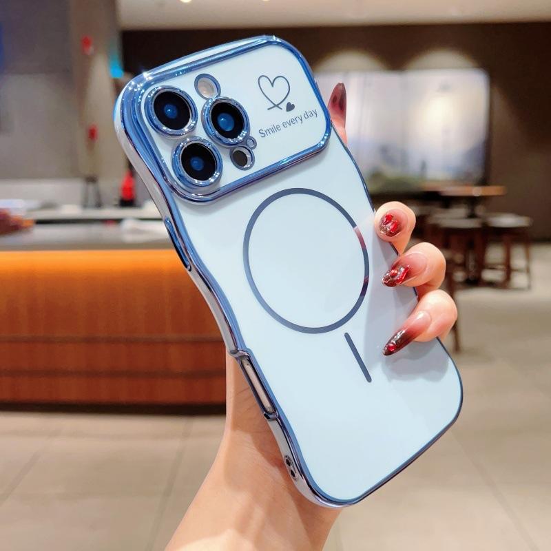 Applicable to iPhone17Promax large wave electroplating mobile phone case Apple 16 magnetic suction love anti-drop 15 protective case