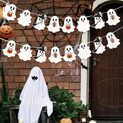 1set Halloween Hanging Banner Bunting Pumpkin Ghost Bat Hanging Garland Pull Flag Pendant For Halloween Party Home Decor Props