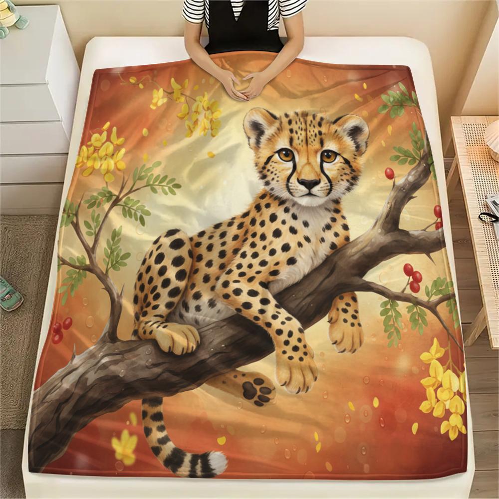 1PC Leopard Cat Print Flannel Blanket, High quality All Seasons, Home Decor, Warmth and Comfort, Perfect for Christmas Gifts