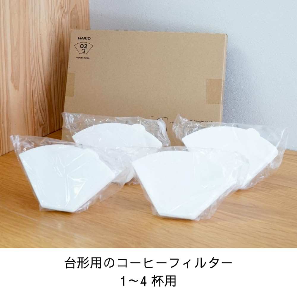 HARIO Trapezförmige Kaffeefilter 160 Stück x 4 Hergestellt aus FSC 02 W Filter, 1-4 Tassen, (40 Sätze), Japan, zertifiziert, Papier, Weiß, PEF-02-40W-4S-AZ+