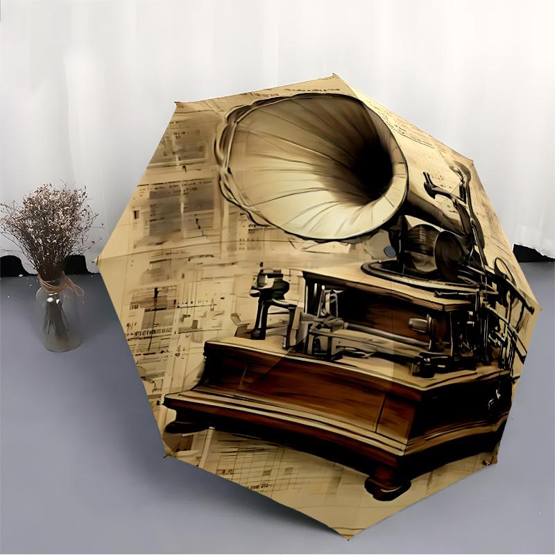 1pc Gramophone Automatic Open/close Umbrella, 8-Rib Sturdy Structure, Portable Travel Umbrella, Parties, Everyday Usel031