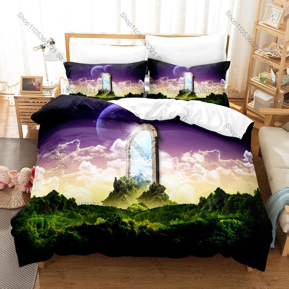 Glowing Magic Fantasy Portal Interdimensional Gate HD Print Bedding Set Duvet Cover + 2 Pillowcases Polyester Game Room Decor