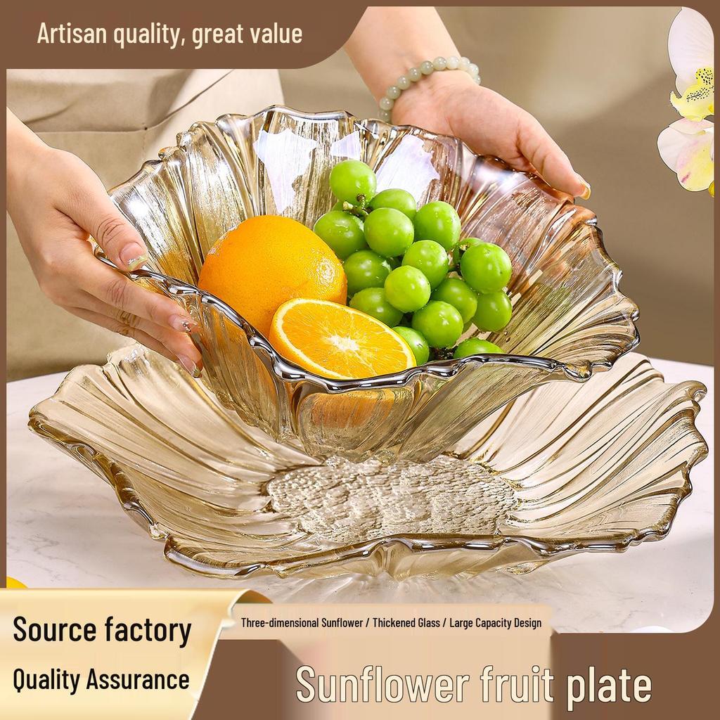 Sonnenblumen Kristallglas Obstschale – Modernes Wohnzimmer-Mittelstück für Salate, Snacks, Trockenfrüchte und Süßigkeiten.
