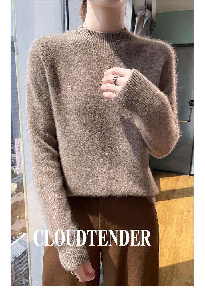 100% Pure Wool Thick Knit Half-High Neck Sweater - Luxurious Cashmere Base Layer for Autumn/Winter