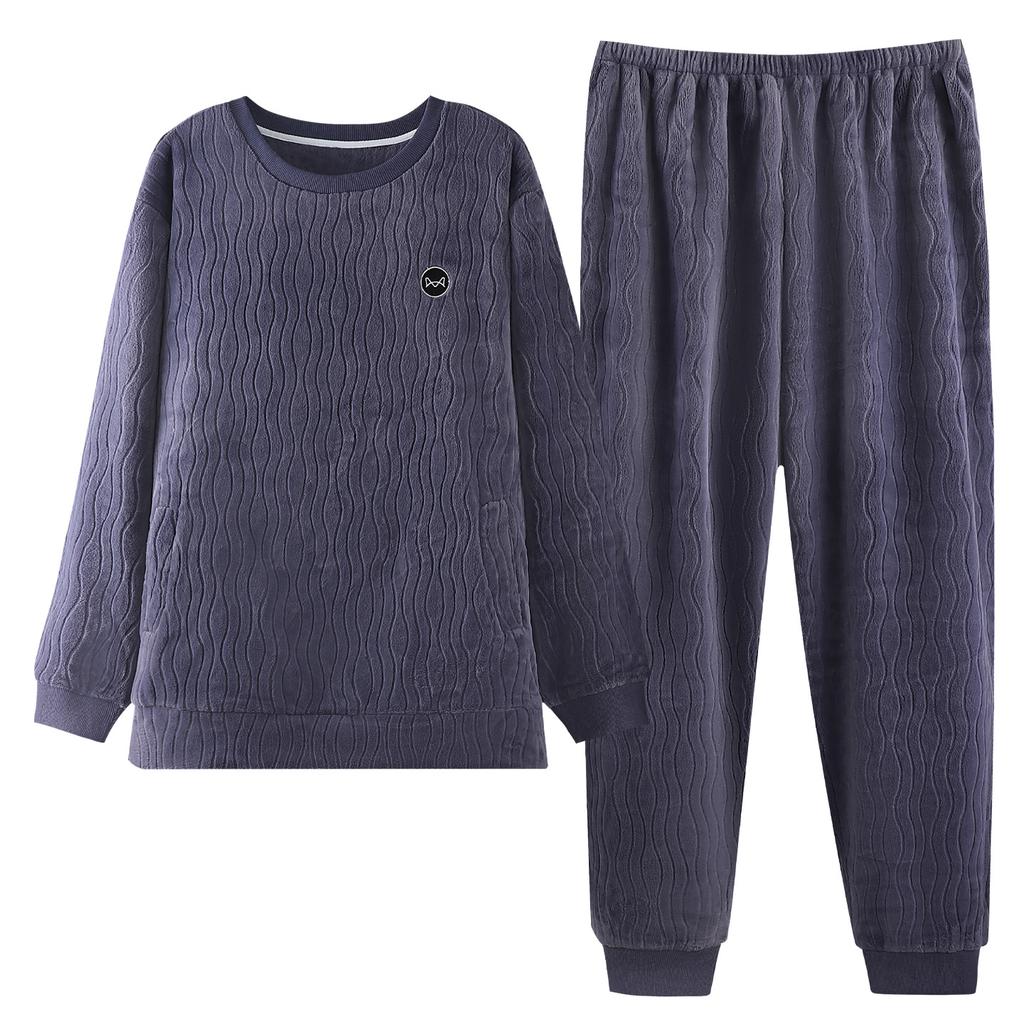 Pajamas Men'S Autumn And Winter Coral Fleece Thickened Fleece Winter Flannel Warm Homewear Set