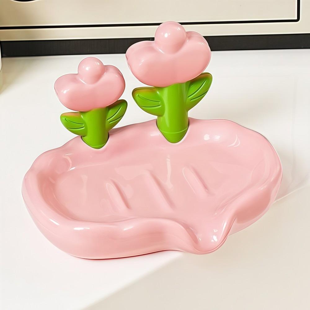 

No Drilling Required Soap Tray Anti-slip Soap Storage Rack Home Bathroom Decoration розовый