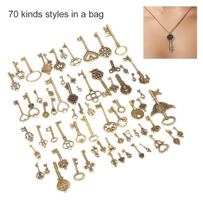 Bronz Anahtar Süsleme Vintage Kendin Yap El Sanatları Kolye Uçları Giysi Malzemeleri(70 adet stil)