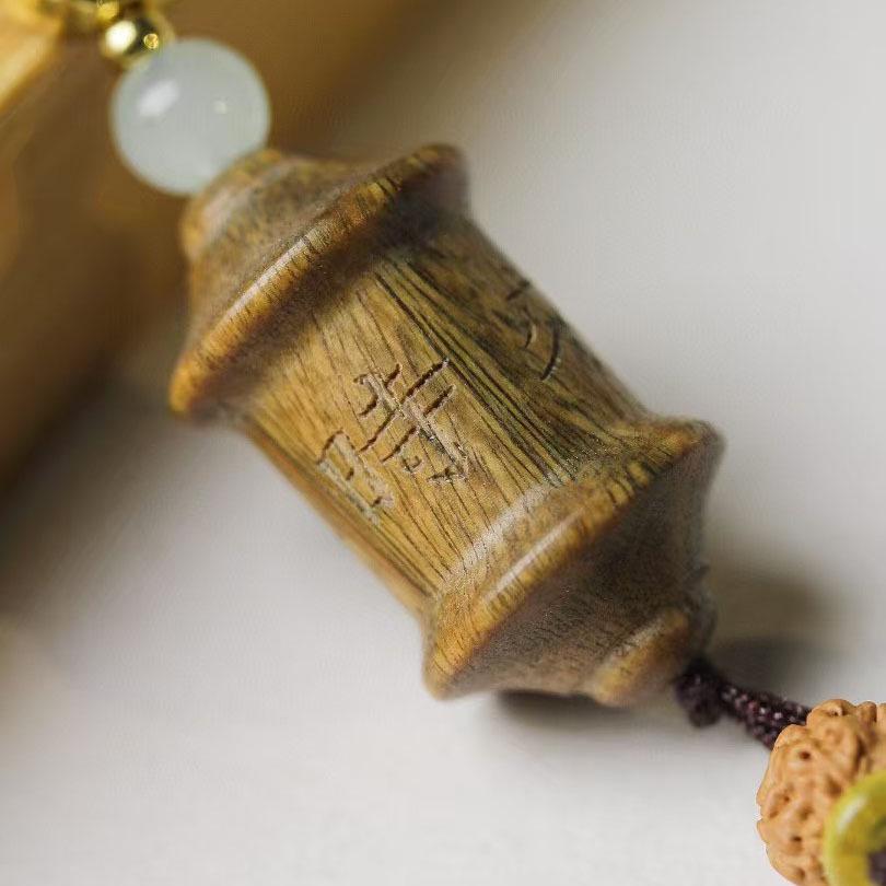 Green Sandalwood Prayer Wheel Keychain - DIY Jewelry & Backpack Pendant