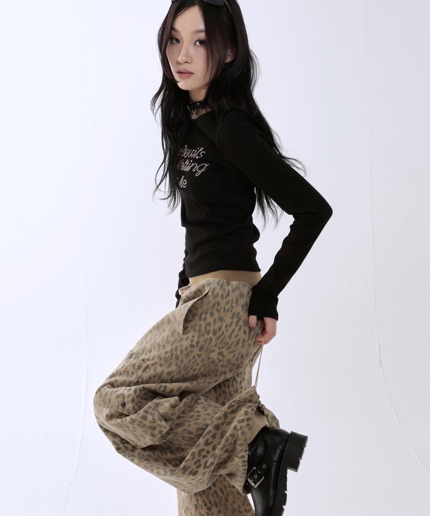 Leoninghai Leopard Elastic Cargo Pants [Beige]