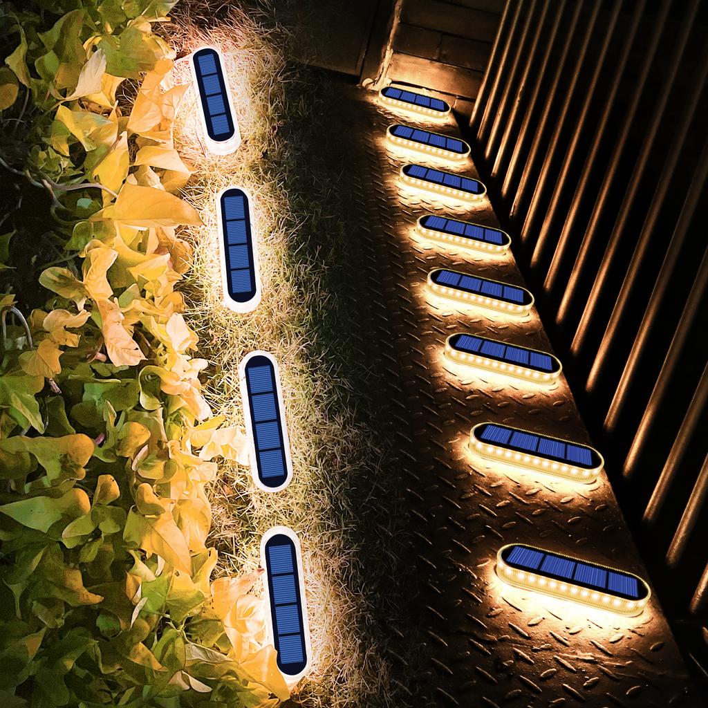 Yilaie Unique Solar Step Lights IP68 Blue LED Solar Deck Lights for Patio Fence Garden Dock Backyard Pathway Waterproof 4 Pack